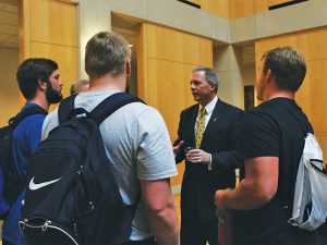 Athletes were on campus for the announcement of Steven O’Day as the 16th president of Austin College; some stopped by the reception to welcome him to campus.